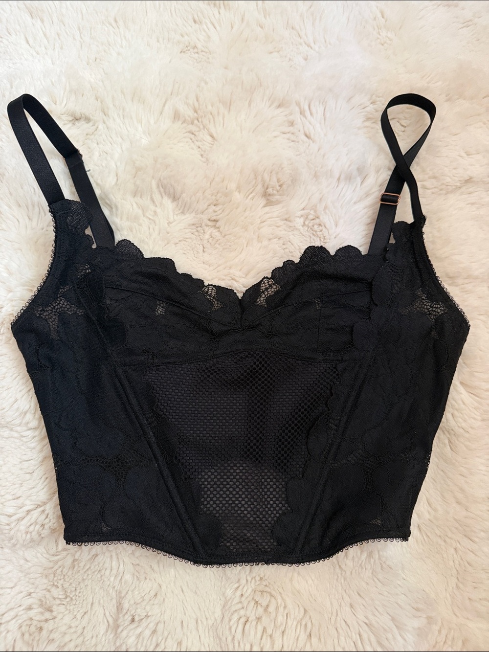 Savage x Fenty Black Lace Longline Wired Bralette/Bustier